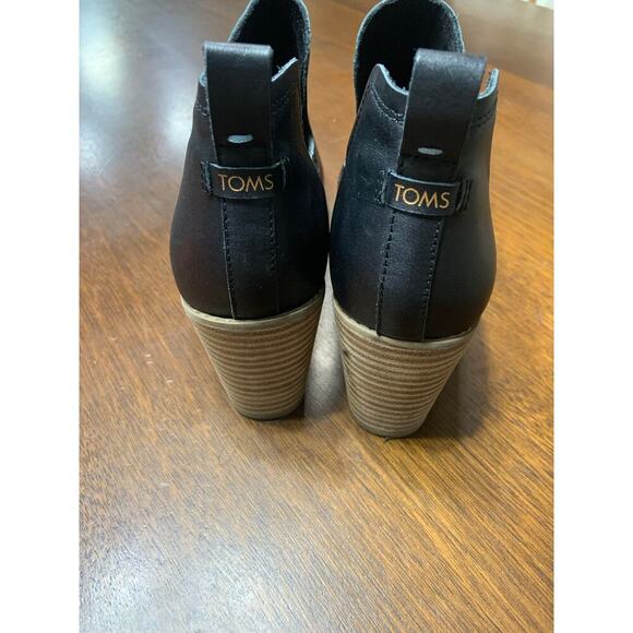 Black Neutral Leather Wedge Ankle Booties Women 11 Preppy Fall Festival Boho - Picture 5 of 8